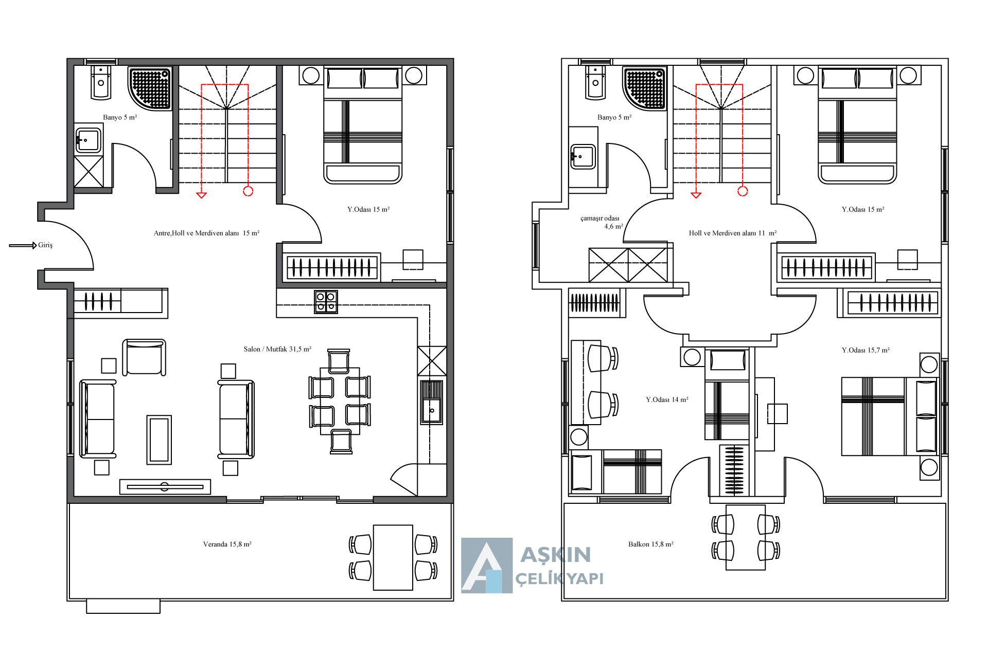 Moderno 146 m² Çift Katlı Çelik Ev
