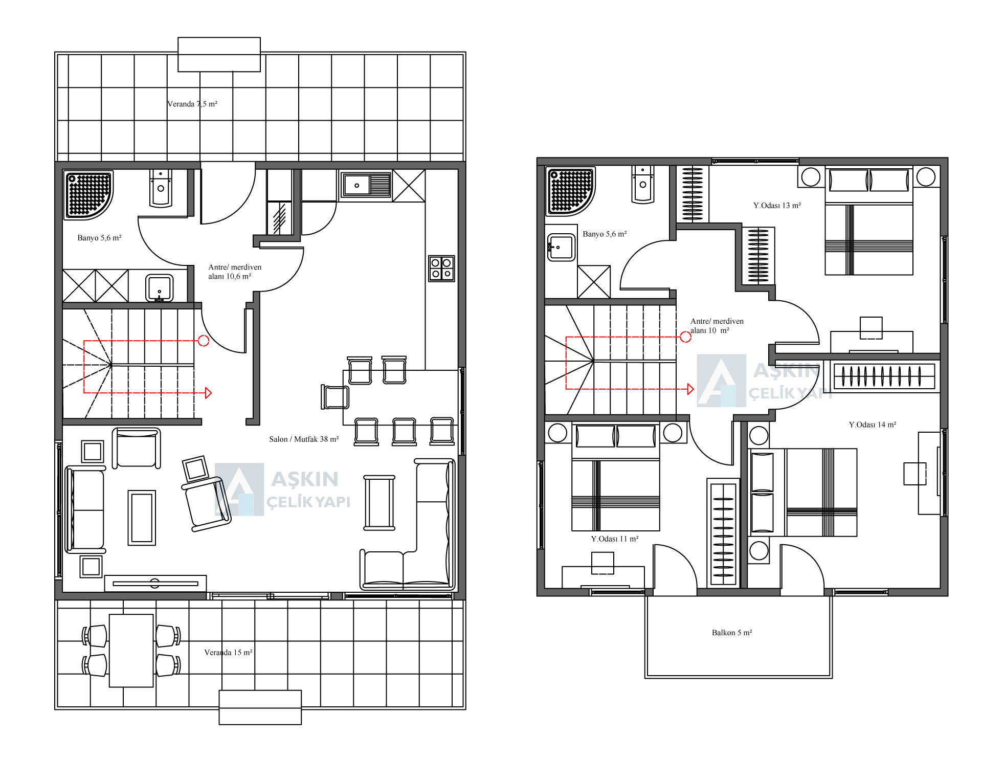 Nova Steel 120 m² Çift Katlı Çelik Ev