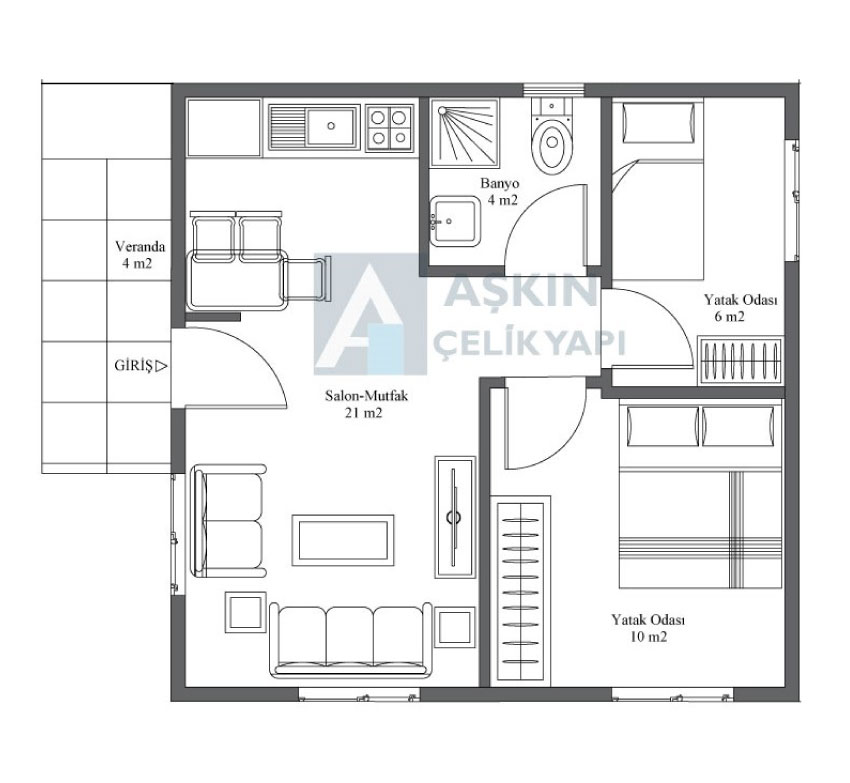 Steel Nest 45 m² Tek Katlı Çelik Ev